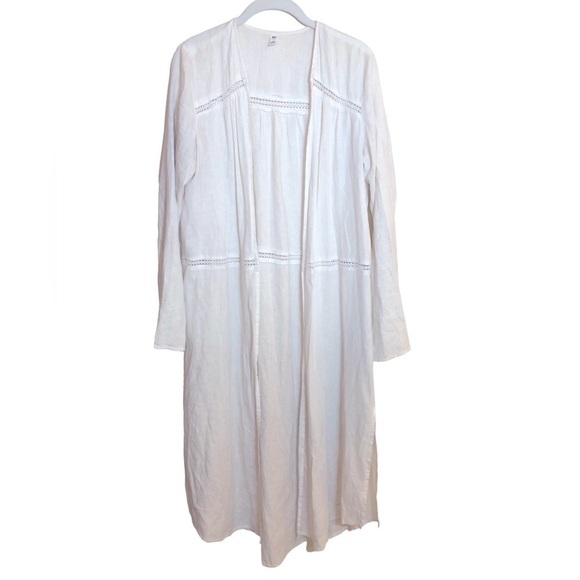 BP White Linen Blend Long Beach Coverup Long Sleeve Lace Insets Boho Size Small - Picture 1 of 11